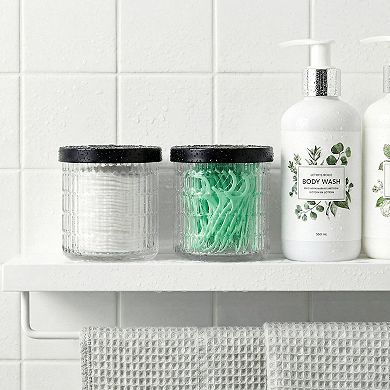 2 Pack Glass Qtip Holder Bathroom Jars with Lids, Cotton Balls Swabs Floss Organizer, Vintage Vanity