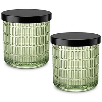 2 Pack Glass Qtip Holder Bathroom Jars with Lids, Cotton Balls Swabs Floss Organizer, Vintage Vanity