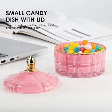 Crystal Glass Jar with Lid Decorative Storage Container for Bathroom Cotton Ball Swab Candy Dish