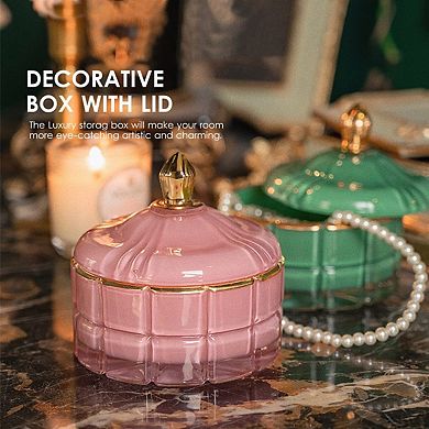 Crystal Glass Jar with Lid Decorative Storage Container for Bathroom Cotton Ball Swab Candy Dish