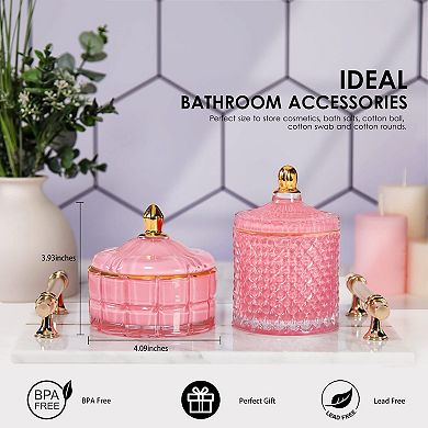 Crystal Glass Jar with Lid Decorative Storage Container for Bathroom Cotton Ball Swab Candy Dish