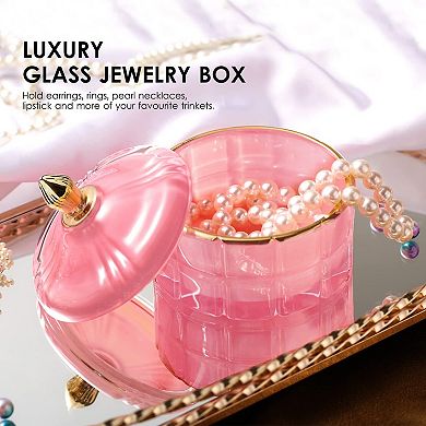 Crystal Glass Jar with Lid Decorative Storage Container for Bathroom Cotton Ball Swab Candy Dish
