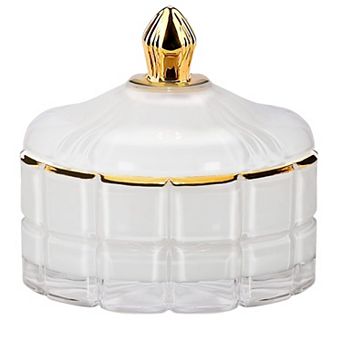 Crystal Glass Jar with Lid Decorative Storage Container for Bathroom Cotton Ball Swab Candy Dish