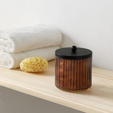 2-Pack Glass Bathroom Storage Jars with Metal Lids for Cotton Balls, Swabs, Pads, Floss Picks