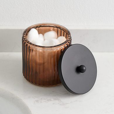 2-Pack Glass Bathroom Storage Jars with Metal Lids for Cotton Balls, Swabs, Pads, Floss Picks