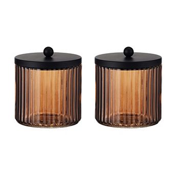 2-Pack Glass Bathroom Storage Jars with Metal Lids for Cotton Balls, Swabs, Pads, Floss Picks