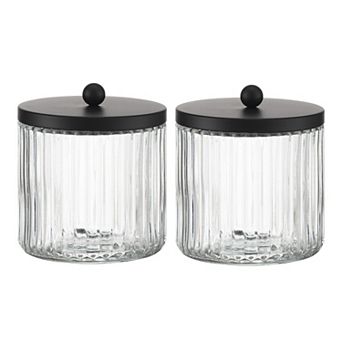 2-Pack Glass Bathroom Storage Jars with Metal Lids for Cotton Balls, Swabs, Pads, Floss Picks
