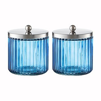 2-Pack Glass Bathroom Storage Jars with Metal Lids for Cotton Balls, Swabs, Pads, Floss Picks