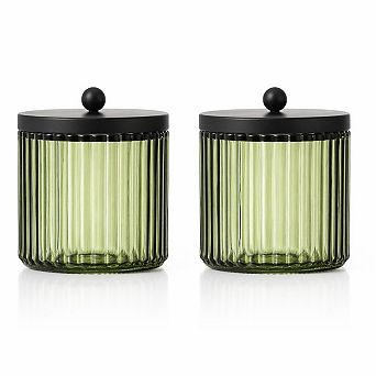 2-Pack Glass Bathroom Storage Jars with Metal Lids for Cotton Balls, Swabs, Pads, Floss Picks