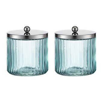 2-Pack Glass Bathroom Storage Jars with Metal Lids for Cotton Balls, Swabs, Pads, Floss Picks