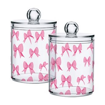 Bathroom Canister Set 2 Pack Plastic Qtip Holder Dispenser with Lids