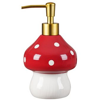 17oz Mushroom Ceramic Soap Dispenser Hand-Painted Red Bathroom Kitchen Lotion Pump