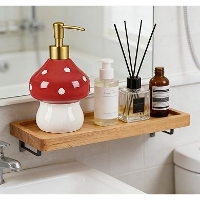 17oz Mushroom Ceramic Soap Dispenser Hand-Painted Red Bathroom Kitchen Lotion Pump