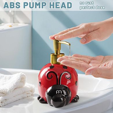 17 Oz Ladybug Ceramic Soap Dispenser Hand Painted Refillable Lotion Pump Bathroom Kitchen Decor