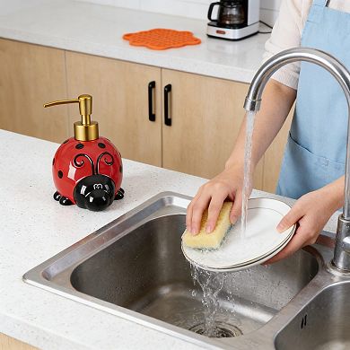17 Oz Ladybug Ceramic Soap Dispenser Hand Painted Refillable Lotion Pump Bathroom Kitchen Decor