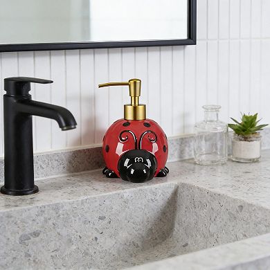 17 Oz Ladybug Ceramic Soap Dispenser Hand Painted Refillable Lotion Pump Bathroom Kitchen Decor