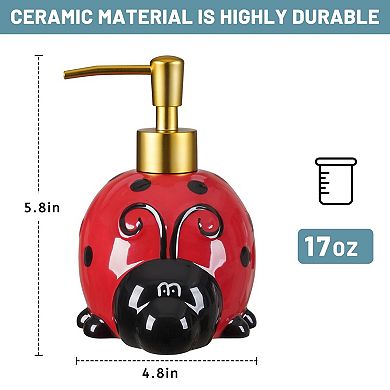17 Oz Ladybug Ceramic Soap Dispenser Hand Painted Refillable Lotion Pump Bathroom Kitchen Decor