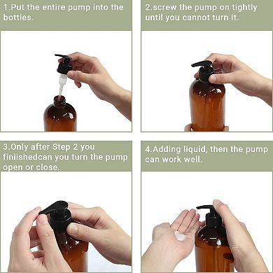 4 Pack 32 Oz Empty Amber PET Pump Bottles with Labels Funnel Pen for Shampoo Lotion Gel