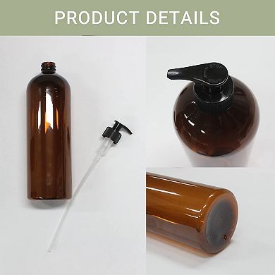 4 Pack 32 Oz Empty Amber PET Pump Bottles with Labels Funnel Pen for Shampoo Lotion Gel
