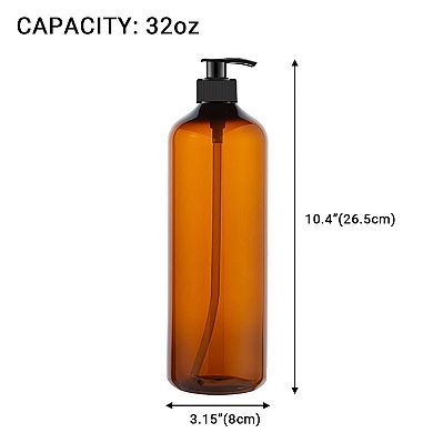 4 Pack 32 Oz Empty Amber PET Pump Bottles with Labels Funnel Pen for Shampoo Lotion Gel