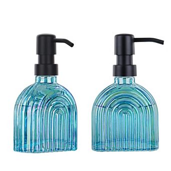 2 Pack Glass Soap Dispenser 9 Oz Bathroom Kitchen Refillable Lotion Bottle Modern Countertop Decor