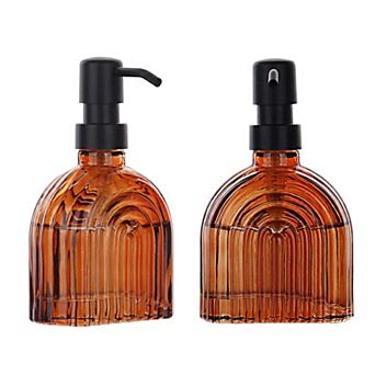 2 Pack Glass Soap Dispenser 9 Oz Bathroom Kitchen Refillable Lotion Bottle Modern Countertop Decor