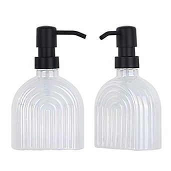 2 Pack Glass Soap Dispenser 9 Oz Bathroom Kitchen Refillable Lotion Bottle Modern Countertop Decor