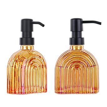 2 Pack Glass Soap Dispenser 9 Oz Bathroom Kitchen Refillable Lotion Bottle Modern Countertop Decor