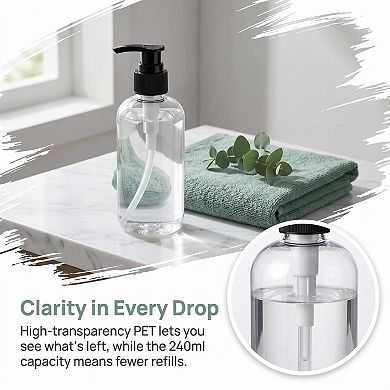 16 Pack 8oz Clear Plastic Pump Bottles Refillable Dispenser for Soap Lotion Shampoo