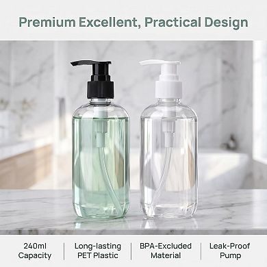 16 Pack 8oz Clear Plastic Pump Bottles Refillable Dispenser for Soap Lotion Shampoo