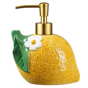17oz Lemon Ceramic Soap Dispenser Hand-Painted Refillable Lotion Pump Bottle for Bathroom Kitchen