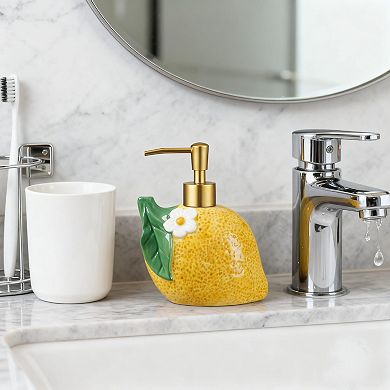 17oz Lemon Ceramic Soap Dispenser Hand-Painted Refillable Lotion Pump Bottle for Bathroom Kitchen