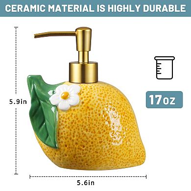 17oz Lemon Ceramic Soap Dispenser Hand-Painted Refillable Lotion Pump Bottle for Bathroom Kitchen