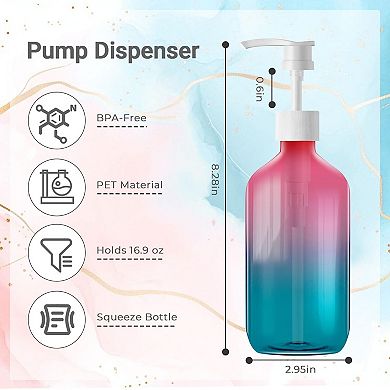 500ml Refillable Pump Bottles 6 Pack PET Plastic Leak-Proof Dispenser with Labels