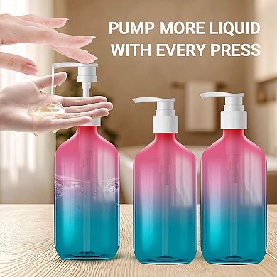 500ml Refillable Pump Bottles 6 Pack PET Plastic Leak-Proof Dispenser with Labels