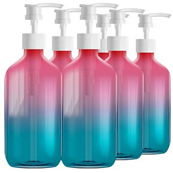 500ml Refillable Pump Bottles 6 Pack PET Plastic Leak-Proof Dispenser with Labels