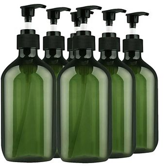 500ml Refillable Pump Bottles 6 Pack PET Plastic Leak-Proof Dispenser with Labels