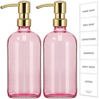 Glass Soap Dispenser 2 Pack Bottles with Stainless Steel Pump 17 Oz Kitchen Bathroom Hand Dish