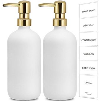 Glass Soap Dispenser 2 Pack Bottles with Stainless Steel Pump 17 Oz Kitchen Bathroom Hand Dish