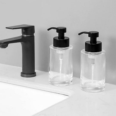 Foaming Soap Dispenser 12 Oz Glass 2 Pack 304 Stainless Steel Pump Waterproof Labels Bathroom