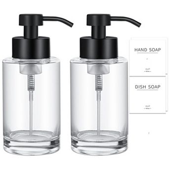 Foaming Soap Dispenser 12 Oz Glass 2 Pack 304 Stainless Steel Pump Waterproof Labels Bathroom