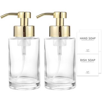 Foaming Soap Dispenser 12 Oz Glass 2 Pack 304 Stainless Steel Pump Waterproof Labels Bathroom