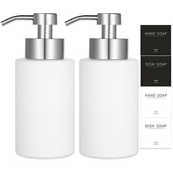 Foaming Soap Dispenser 12 Oz Glass 2 Pack 304 Stainless Steel Pump Waterproof Labels Bathroom