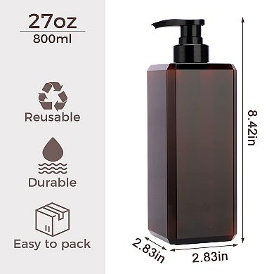 27oz Plastic Pump Dispenser Bottles Refillable Square Shampoo Body Wash Lotion Containers Bathroom