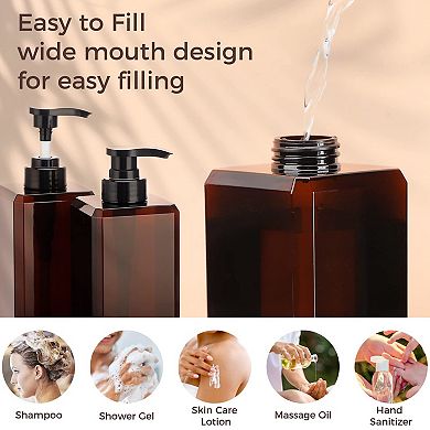 27oz Plastic Pump Dispenser Bottles Refillable Square Shampoo Body Wash Lotion Containers Bathroom
