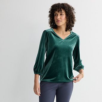 Women's Croft & Barrow® V-Neck Velvet Blouse