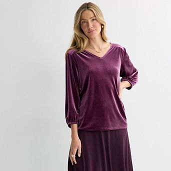 Women's Croft & Barrow® V-Neck Velvet Blouse