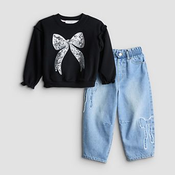 Baby & Toddler Girl Grayson Threads Kids The Label 2 pc Bow Pullover & Jeans Set