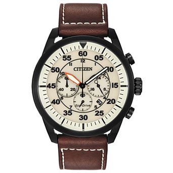 Citizen Men’s 45mm Eco-Drive Chronograph Stainless Steel Brown Leather Strap Watch - CA4215-04W