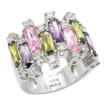 Alamode Womens/Ladies Heba Rhodium Plated 925 Sterling Silver Cubic Zirconia Cocktail Ring